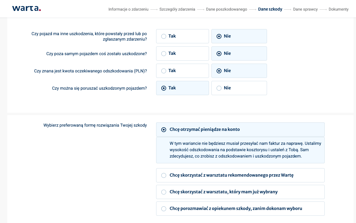 dodatkowe informacje zgłoszenie szkody warta