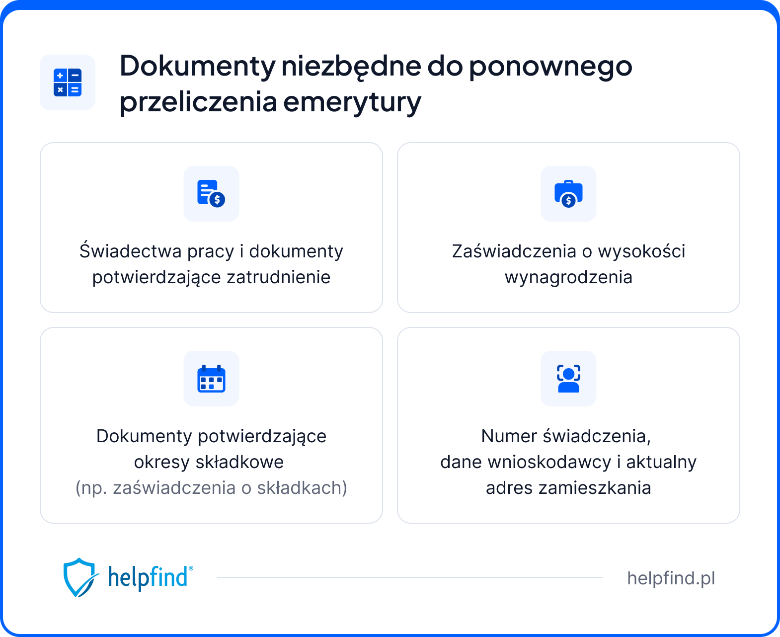 ponowne przeliczenie emerytury - dokumenty