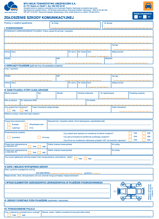 MTU zgłoszenie szkody – wzór 