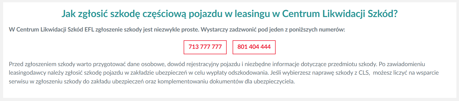 efl zgłoszenie szkody