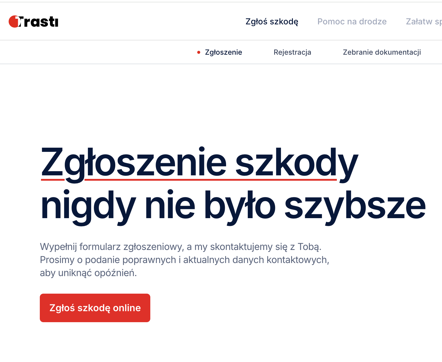 zgłoszenie szkody w trasti online